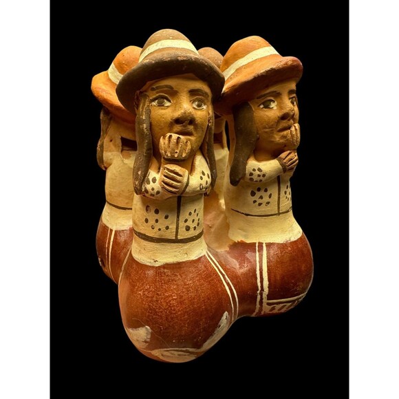 Peruvian Folk Art Whistle/Flute Women Circle Terracotta Clay Pottery Peru - Picture 2 of 10